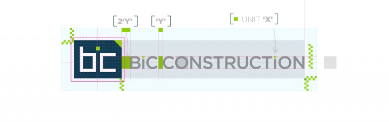 BIC Construction identity - linear logo - spacing matrix